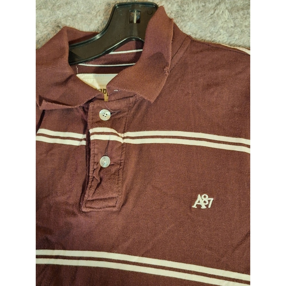 Aeropostale Mens M Striped Polo Shirt Burgundy Brown A87 Logo Short Sleeve - Picture 4 of 9